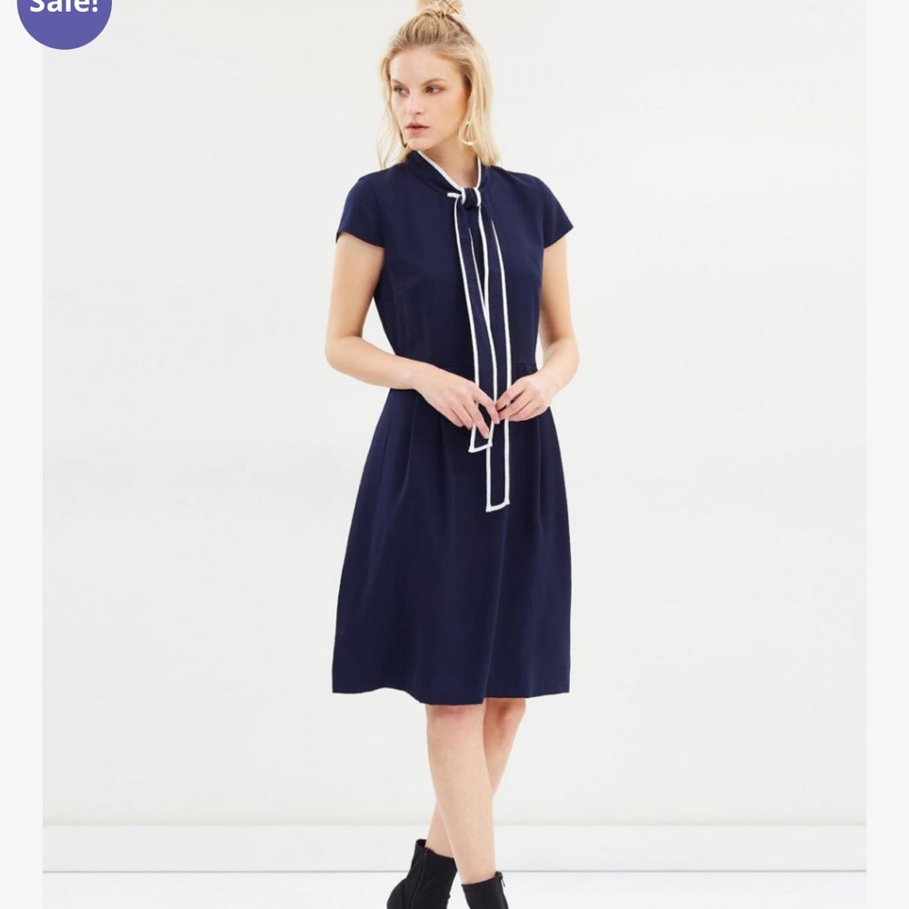 NWT J. Crew Blythe Tie-Neck Dress Navy and White - Size 4